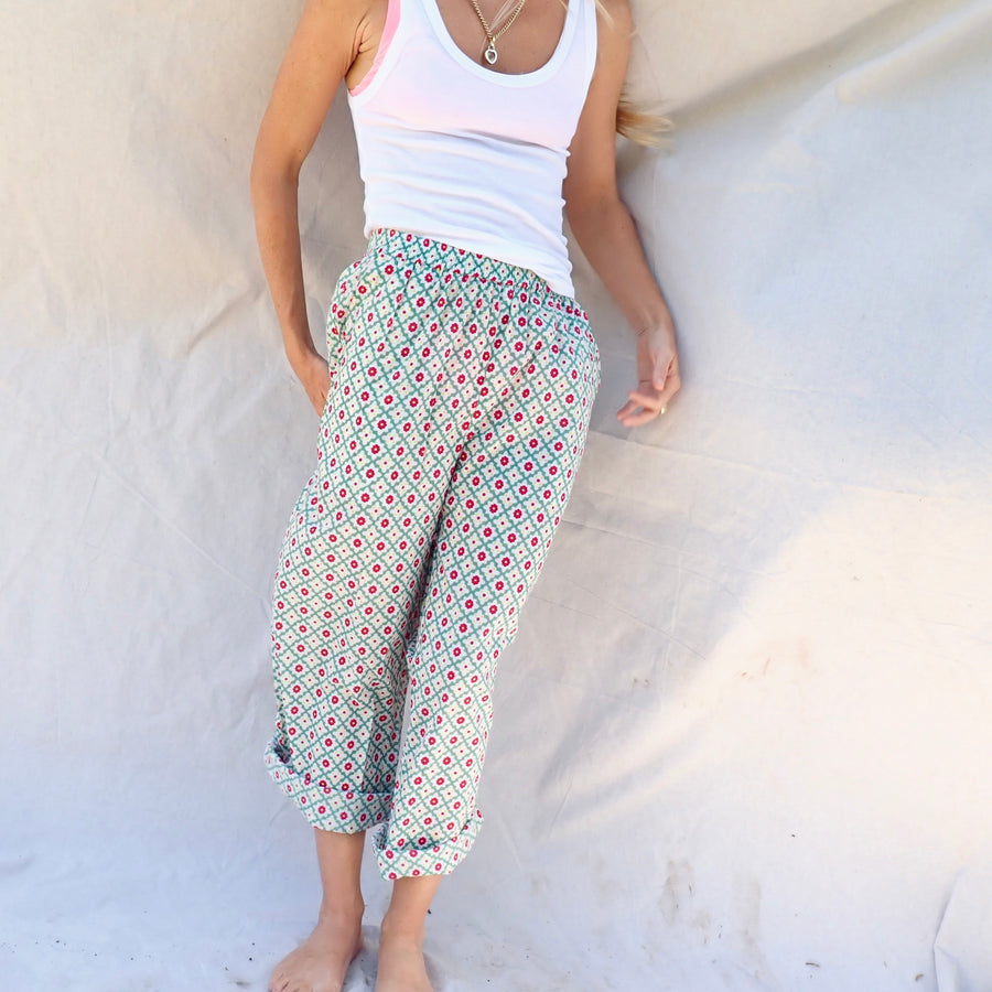 Wide Leg Cotton Pant - Geo Floral
