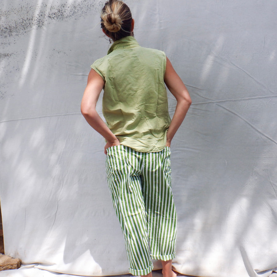 Cotton Trouser - Green Stripe