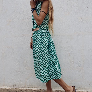 Cotton Skirt - Green Dot