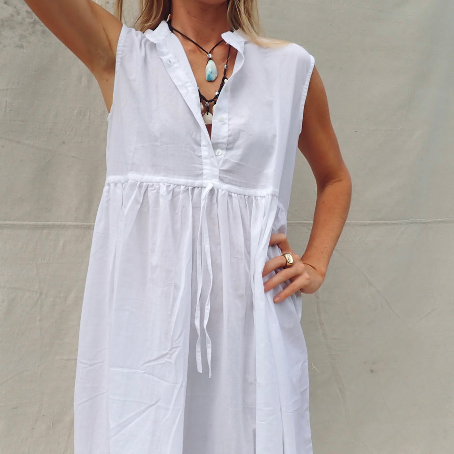 Sleeveless Cotton Dress - White