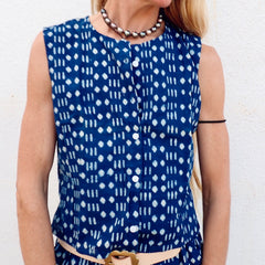 Cotton Button Tank - Indigo Geo