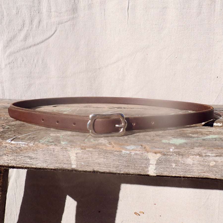 Thin Belt with Bridle Buckle - Silver/Brown