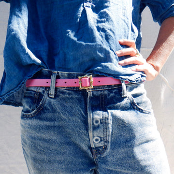 Thin pink belt- ornate square buckle