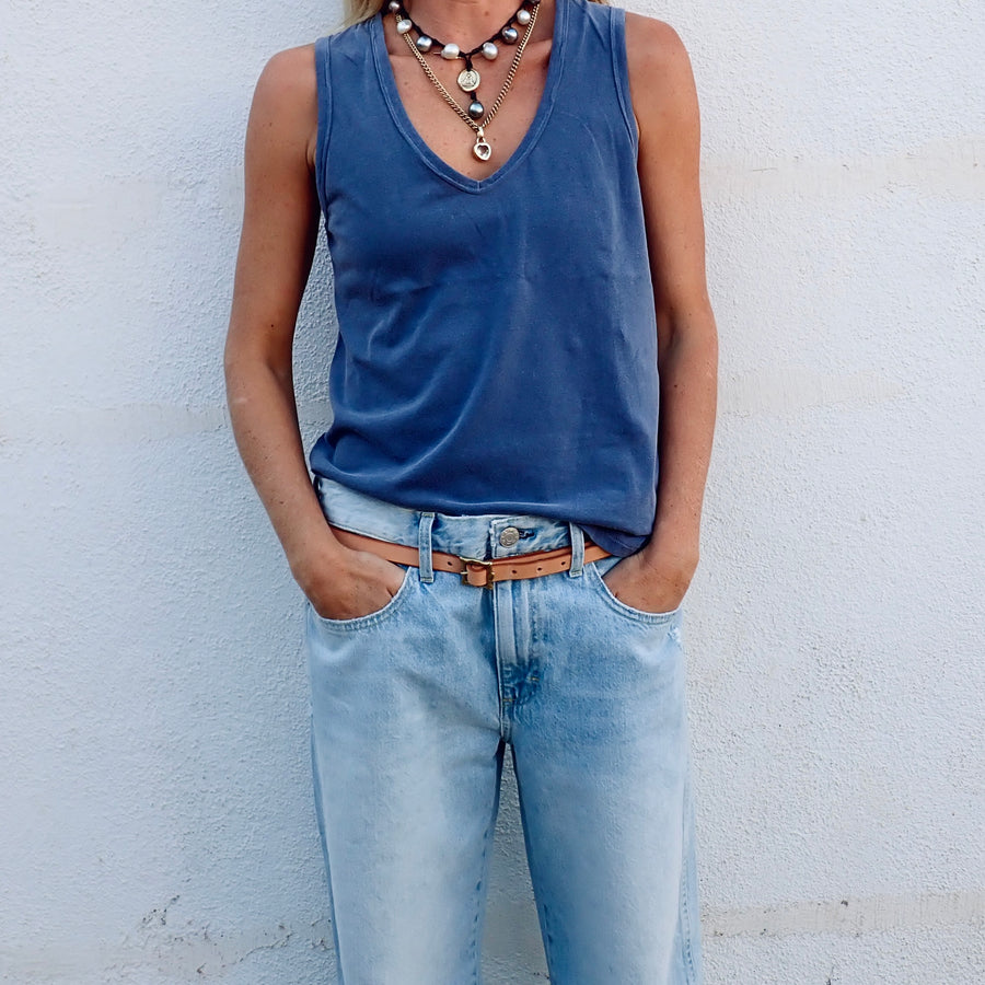 V-Neck Tank Organic Cotton - Washed Seaborne