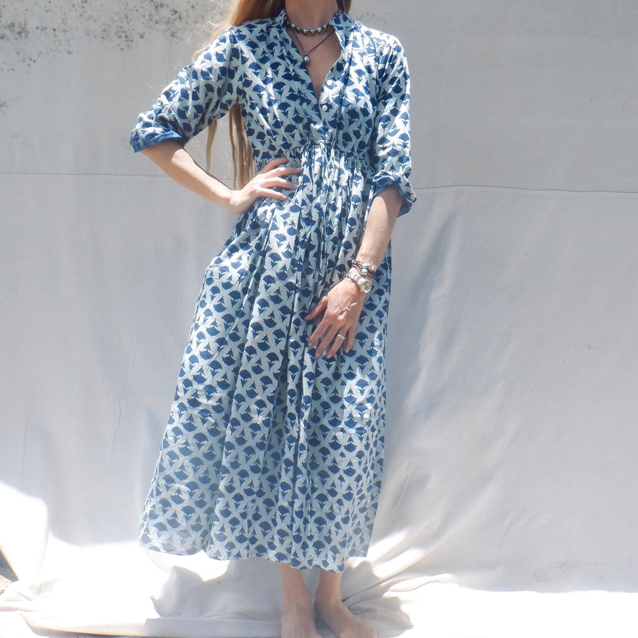 Cotton print Dress - Navy White fan