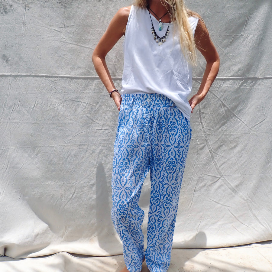 Cotton Trousers- Blue Paisley