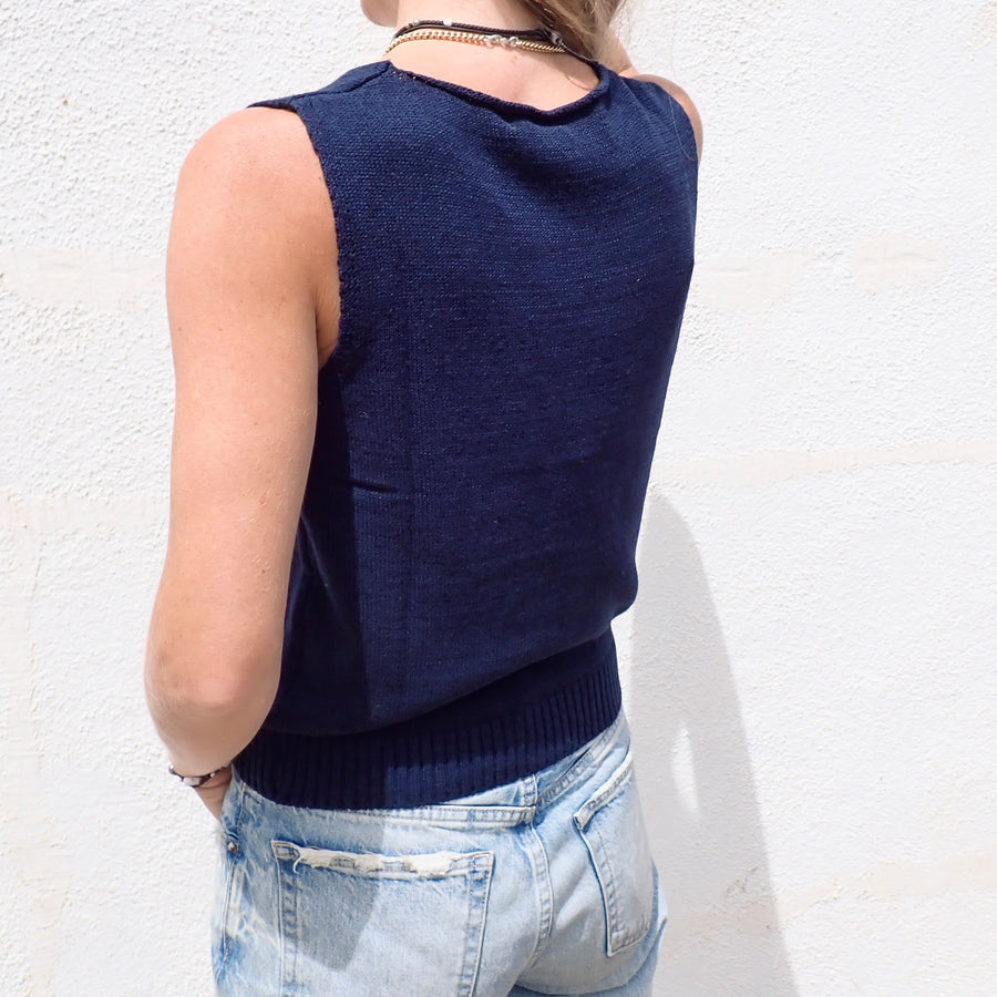 V neck Tank Sweater - Dark Navy