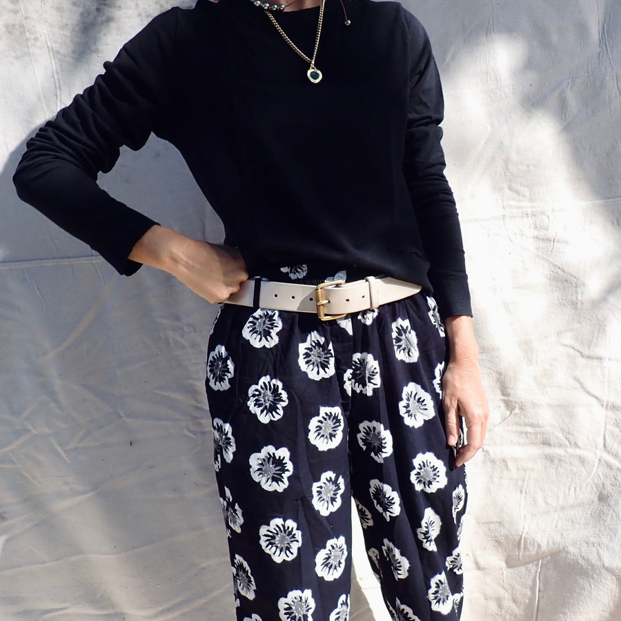 Cotton Trouser - Black Hibiscus