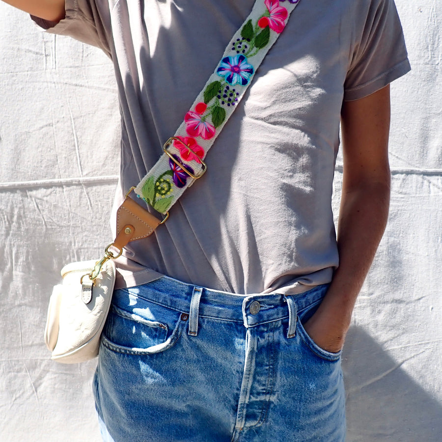 Vintage flower strap-white/natural