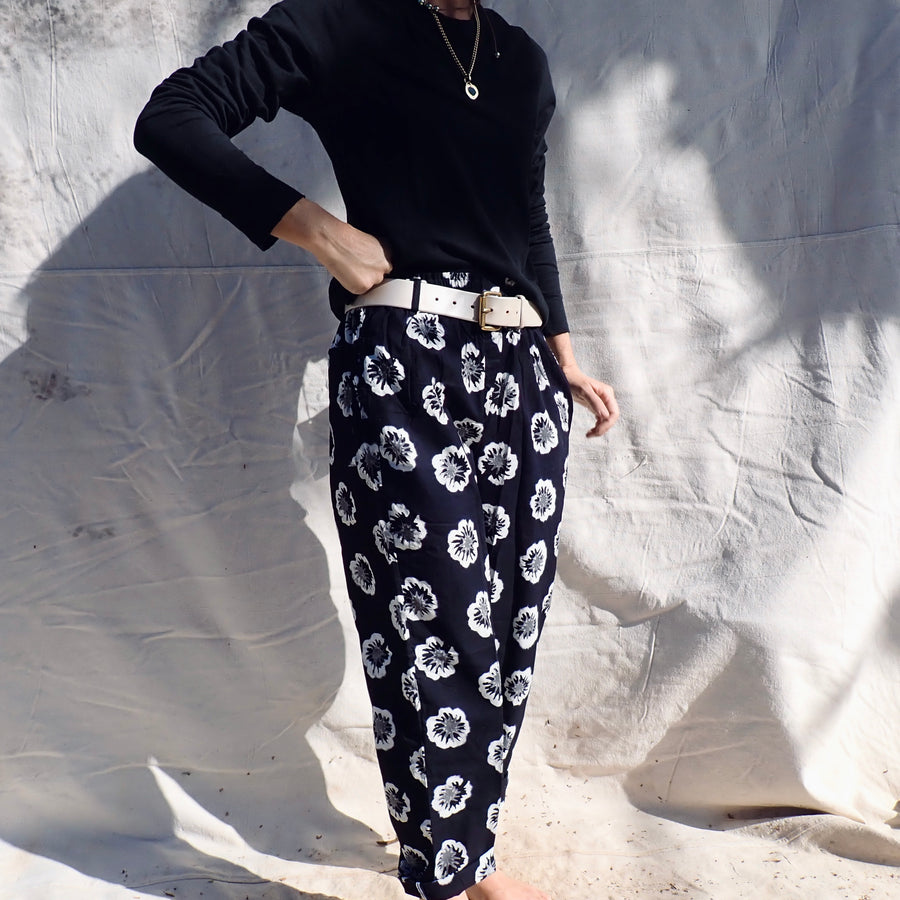 Cotton Trouser - Black Hibiscus