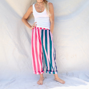 Wide Leg Cotton Pant - Mixed Stripe