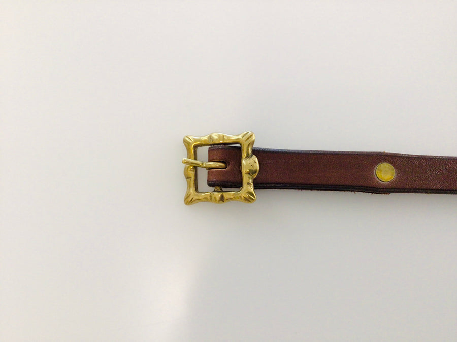 Thin Belt w Small Ornate Square Buckle - Brass/Brown