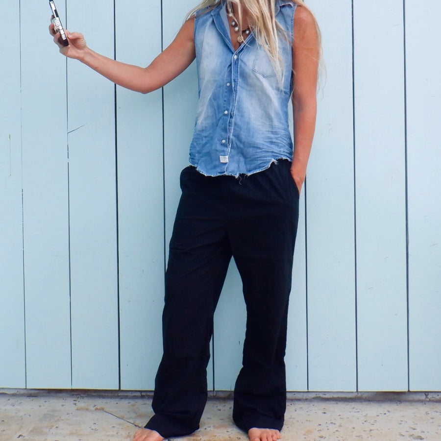 Organic Poplin Pants - Black