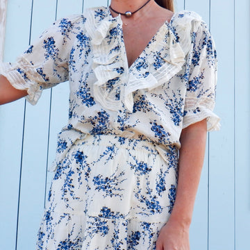 The Bishop Top - Blue Floral