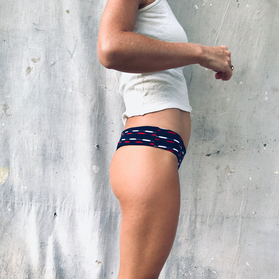 Baltic Small Coverage Bottom - Navy + Red + White Stitch