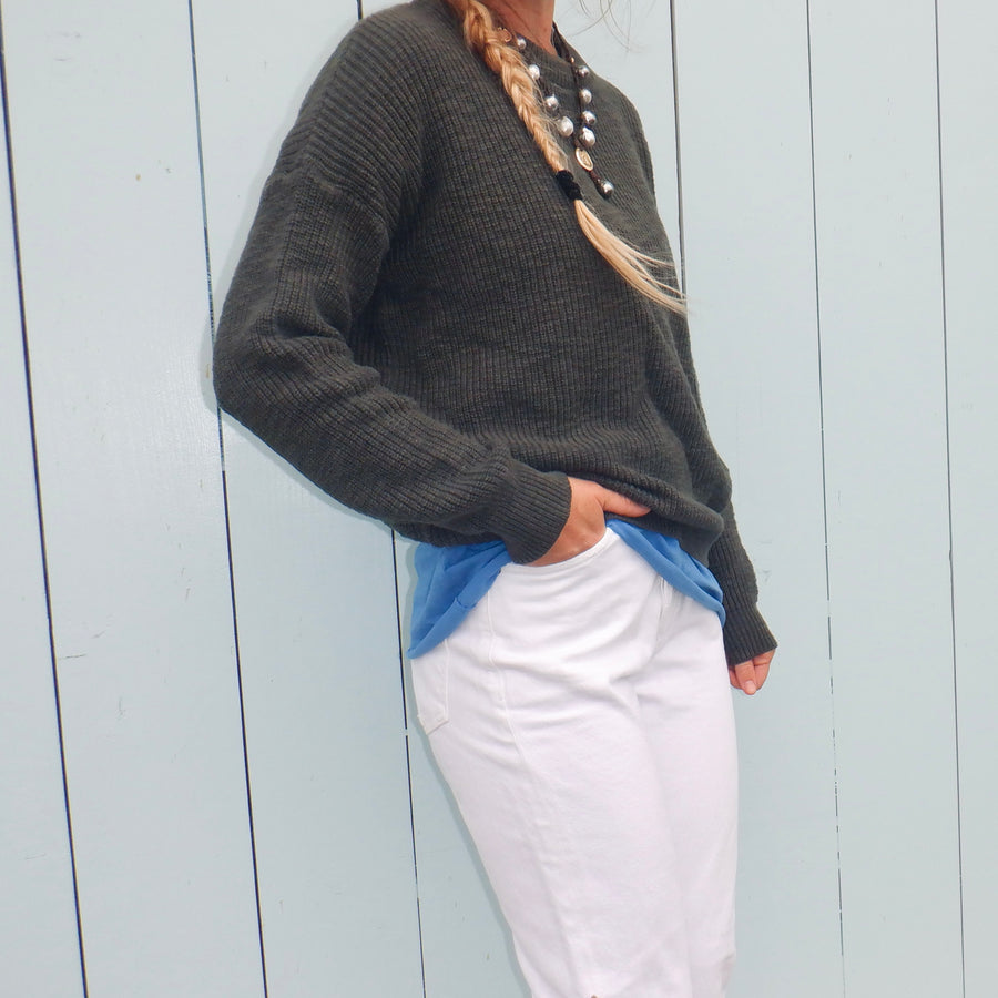 Pull On Sweater - Olive