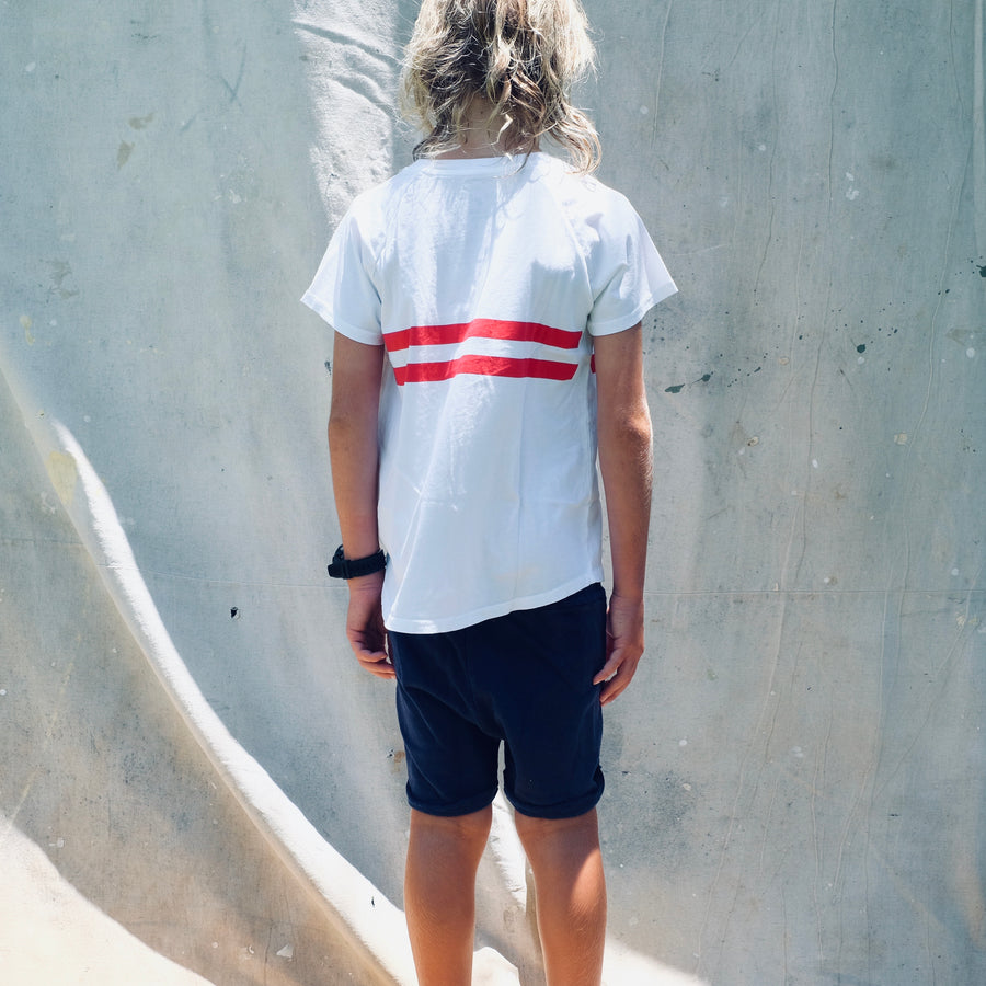 Paco Raglan T with Double Stripe - White/Red