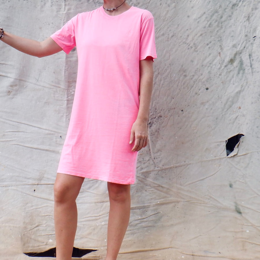 Boyfriend Tee Dress - Neon Pink
