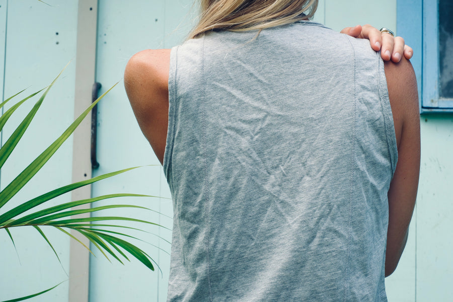 V Neck Tank with Double Back Seam - Heather Grey
