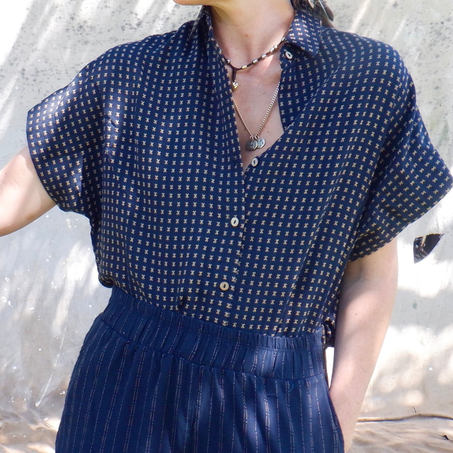 Short Sleeve Boxy Buttondown - Dobby