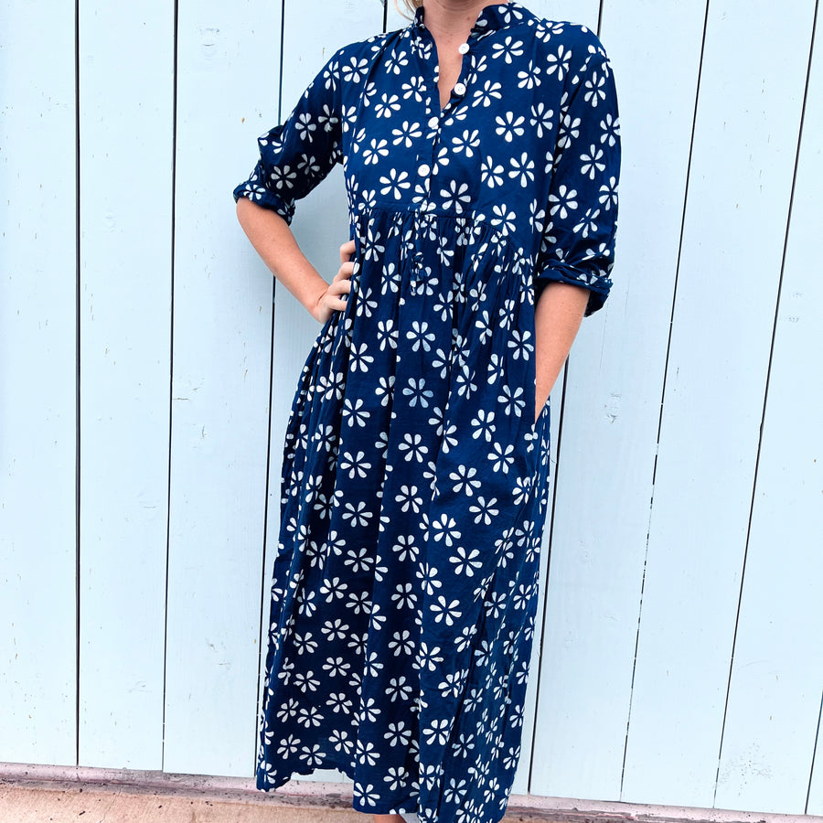 Cotton print Dress - Navy daisy